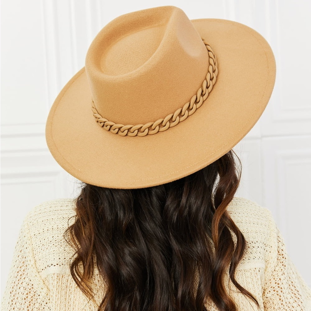 Chain Detail Fedora Wide Brim Hat
